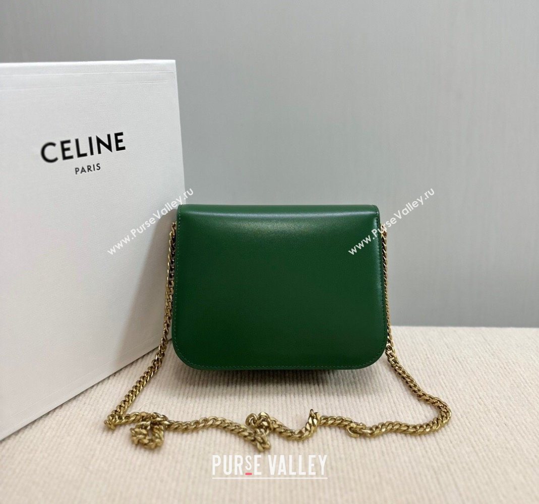 Celine College Triomphe Chain Bag in Calfskin Leather Forest Green 2025 113583 (BL-251124038)