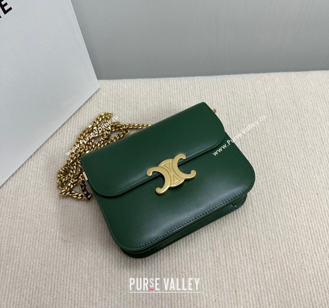 Celine College Triomphe Chain Bag in Calfskin Leather Forest Green 2025 113583 (BL-251124038)