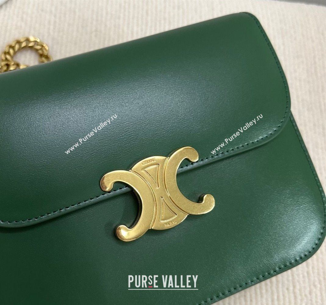 Celine College Triomphe Chain Bag in Calfskin Leather Forest Green 2025 113583 (BL-251124038)