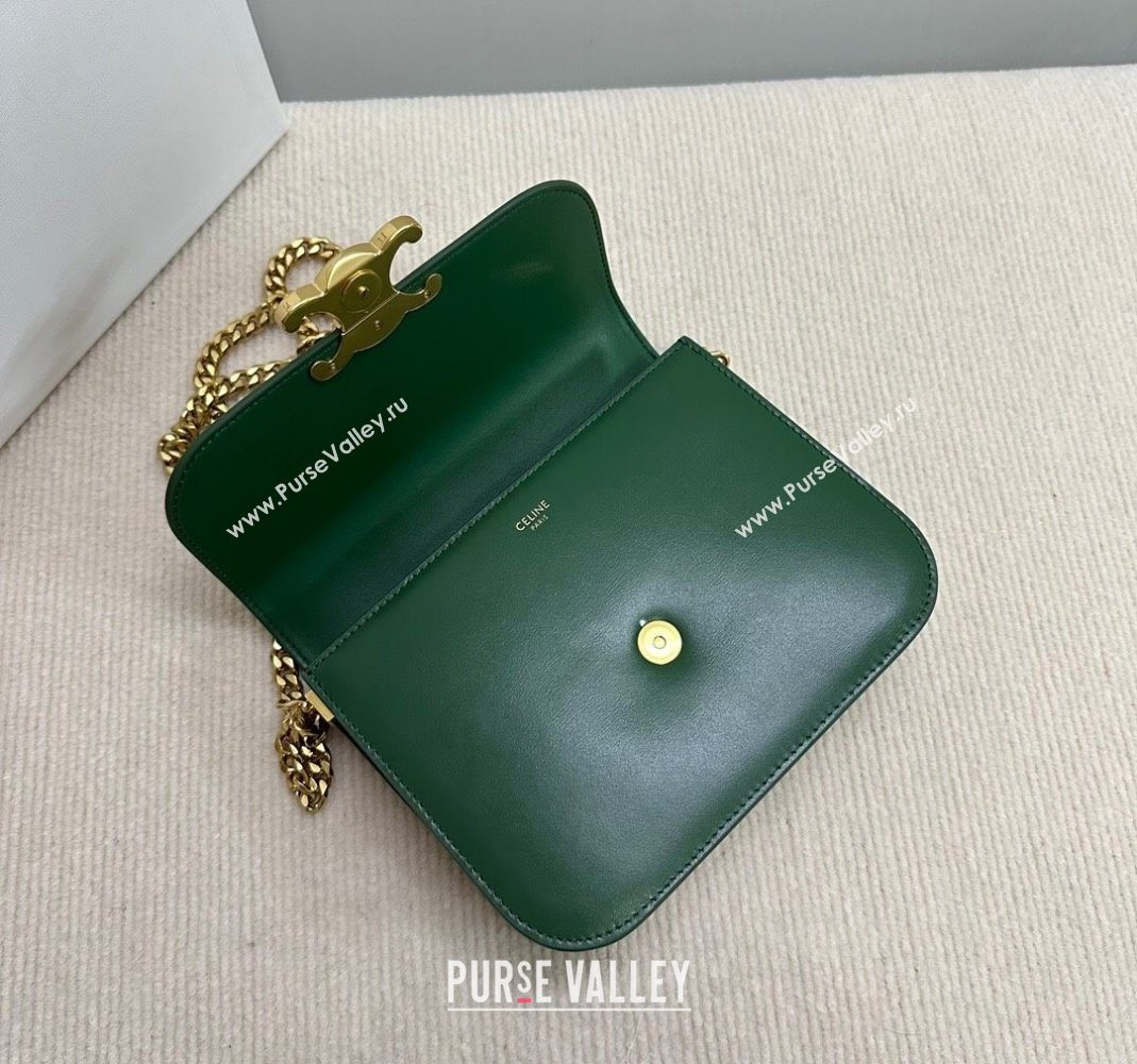 Celine College Triomphe Chain Bag in Calfskin Leather Forest Green 2025 113583 (BL-251124038)