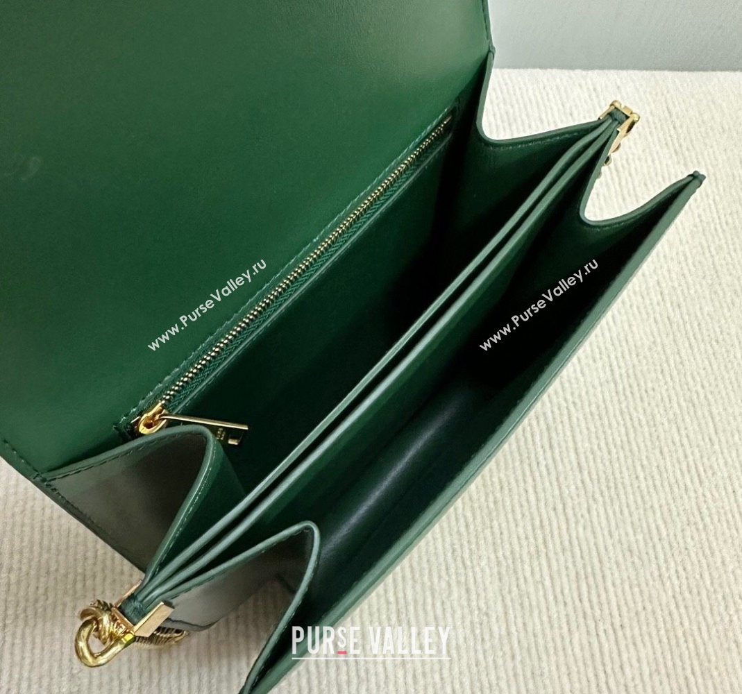 Celine College Triomphe Chain Bag in Calfskin Leather Forest Green 2025 113583 (BL-251124038)