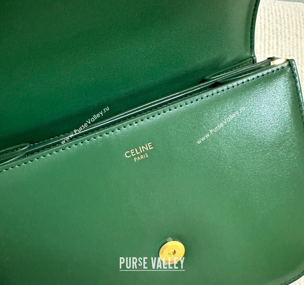 Celine College Triomphe Chain Bag in Calfskin Leather Forest Green 2025 113583 (BL-251124038)