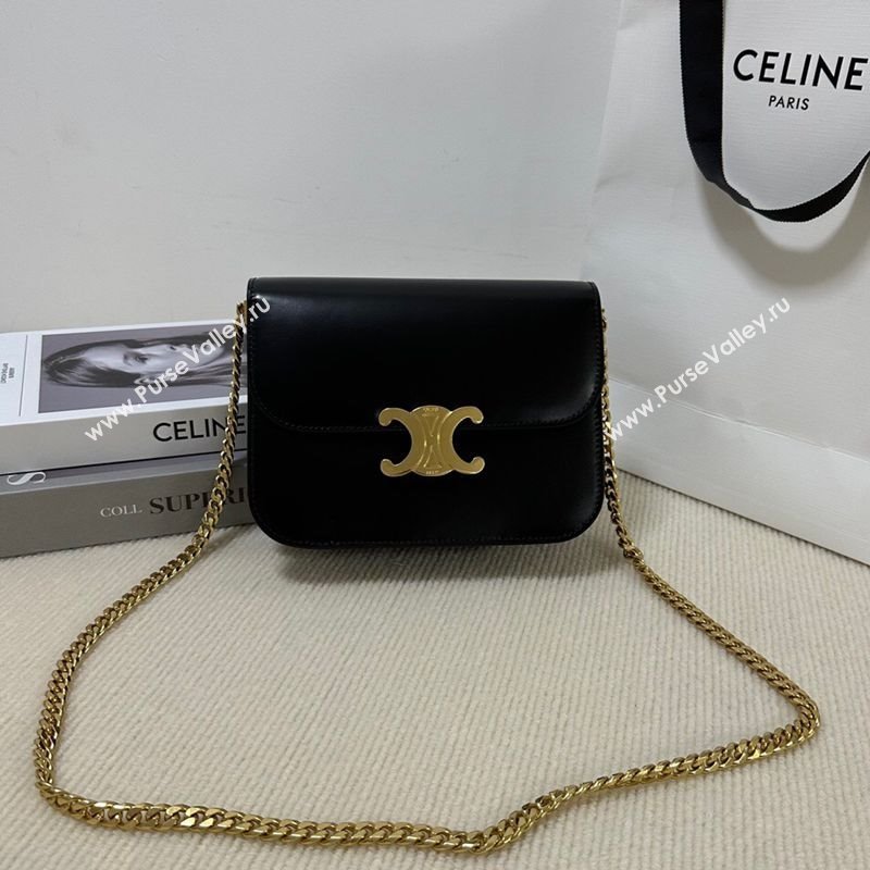 Celine College Triomphe Chain Bag in Calfskin Leather Black 2025 113583 (BL-251124039)