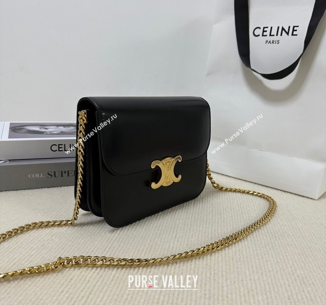 Celine College Triomphe Chain Bag in Calfskin Leather Black 2025 113583 (BL-251124039)