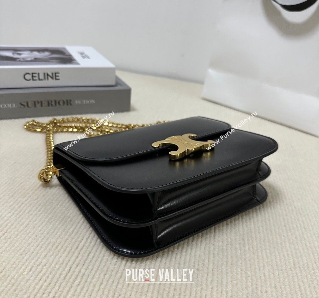 Celine College Triomphe Chain Bag in Calfskin Leather Black 2025 113583 (BL-251124039)