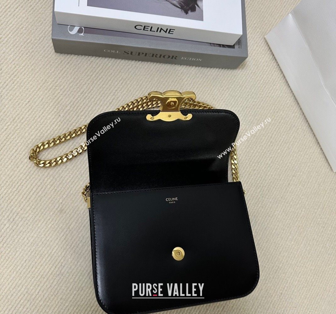 Celine College Triomphe Chain Bag in Calfskin Leather Black 2025 113583 (BL-251124039)