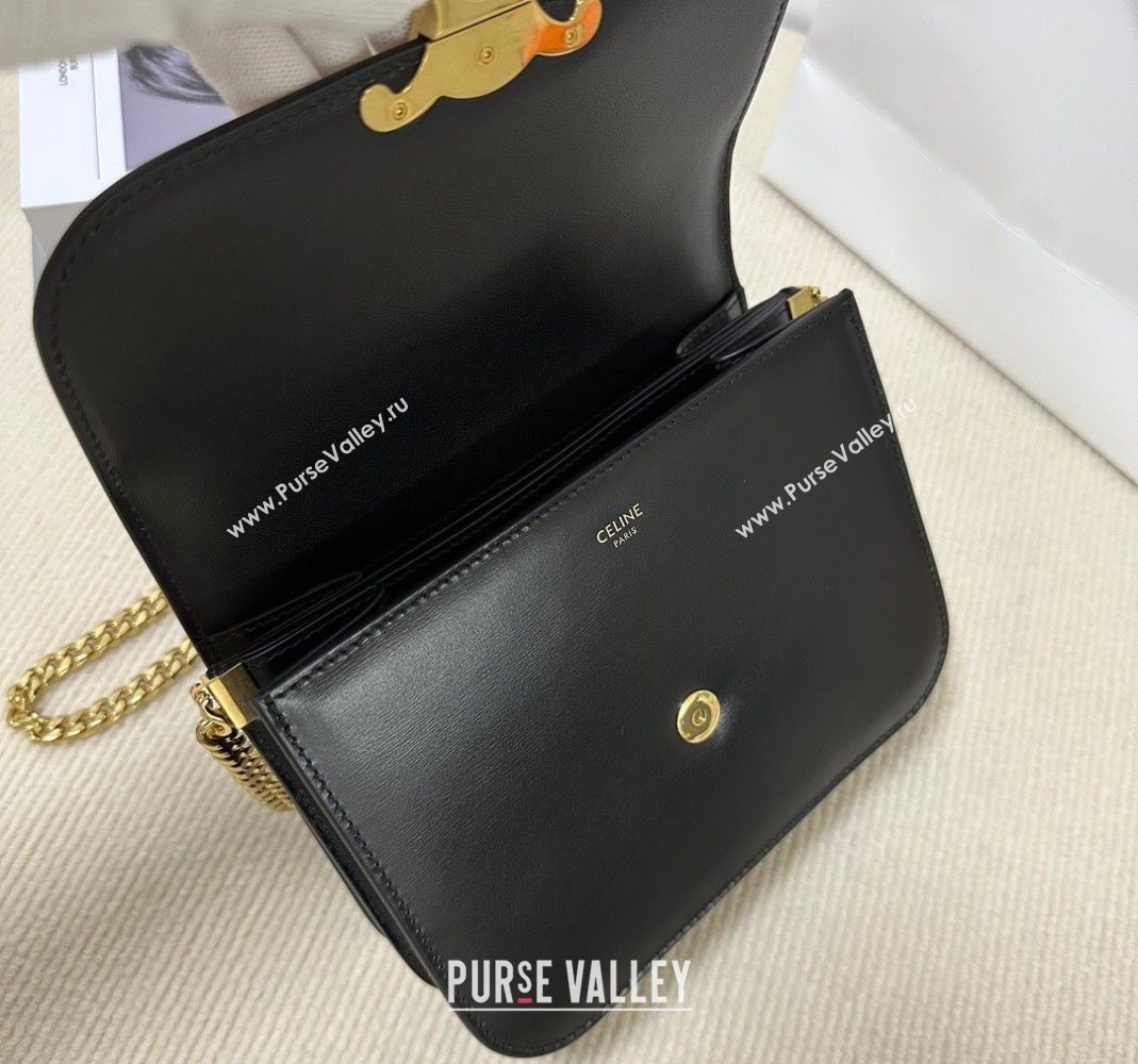 Celine College Triomphe Chain Bag in Calfskin Leather Black 2025 113583 (BL-251124039)
