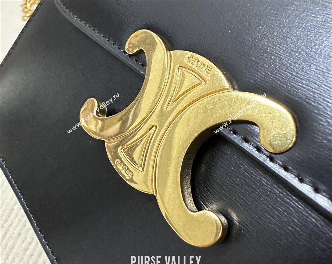 Celine College Triomphe Chain Bag in Calfskin Leather Black 2025 113583 (BL-251124039)
