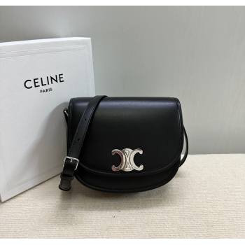 Celine Medium Besace Triomphe Shoulder Bag in Supple Calfskin Leather Black/Silver 2025 114453 (BL-251124042)