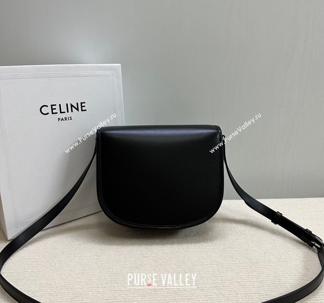 Celine Medium Besace Triomphe Shoulder Bag in Supple Calfskin Leather Black/Silver 2025 114453 (BL-251124042)