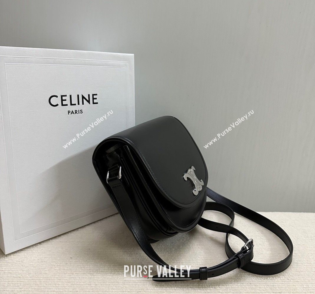 Celine Medium Besace Triomphe Shoulder Bag in Supple Calfskin Leather Black/Silver 2025 114453 (BL-251124042)
