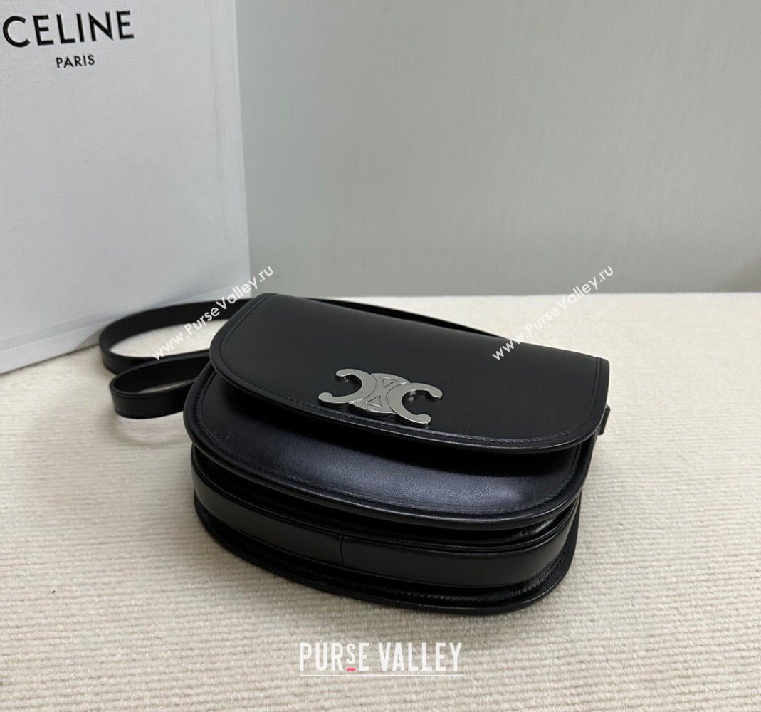 Celine Medium Besace Triomphe Shoulder Bag in Supple Calfskin Leather Black/Silver 2025 114453 (BL-251124042)