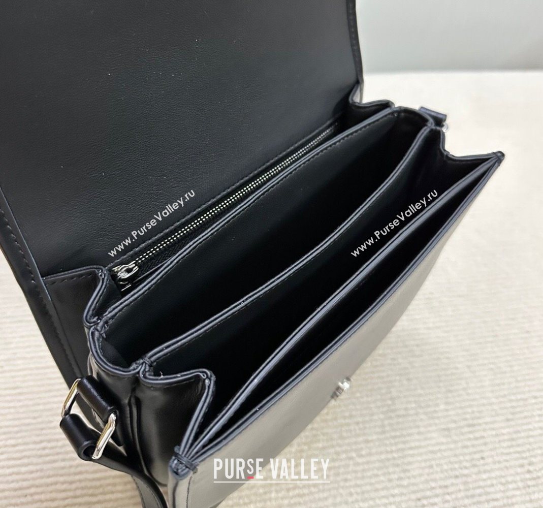 Celine Medium Besace Triomphe Shoulder Bag in Supple Calfskin Leather Black/Silver 2025 114453 (BL-251124042)