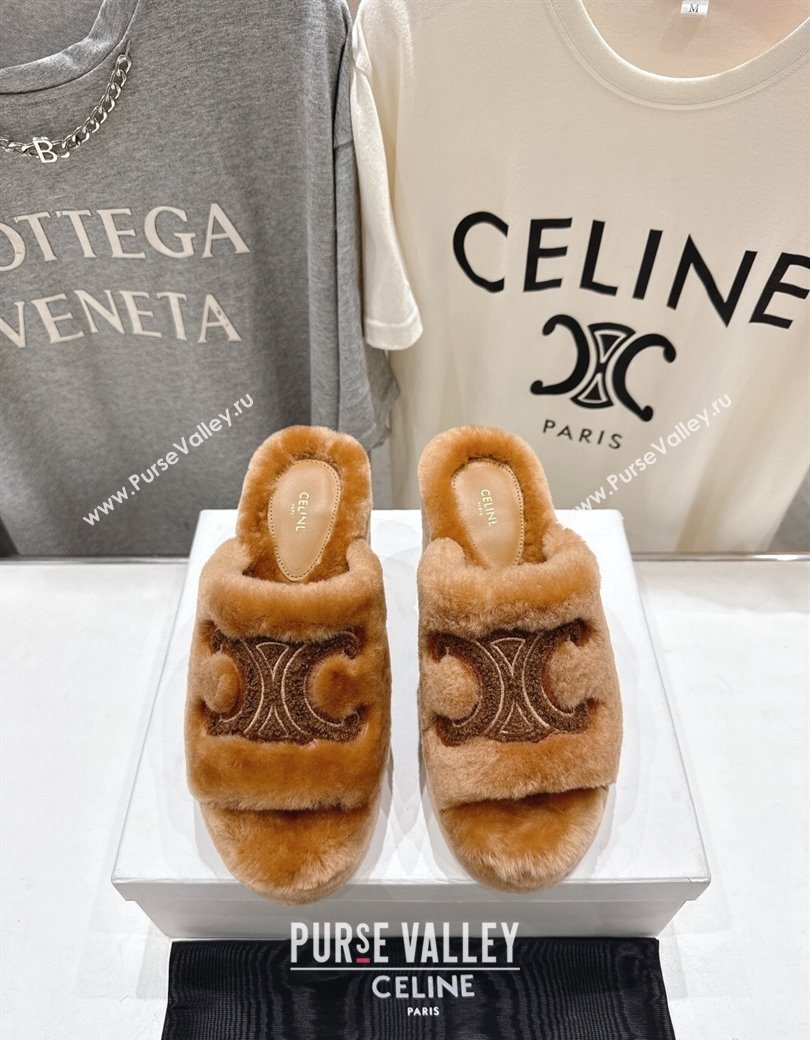 Celine Wool Platform Slides Sandal 8cm Brown 2025 CE120901 (MD-251209084)