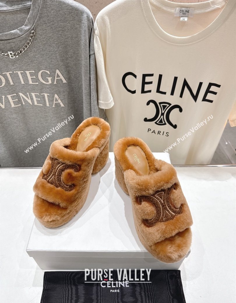 Celine Wool Platform Slides Sandal 8cm Brown 2025 CE120901 (MD-251209084)