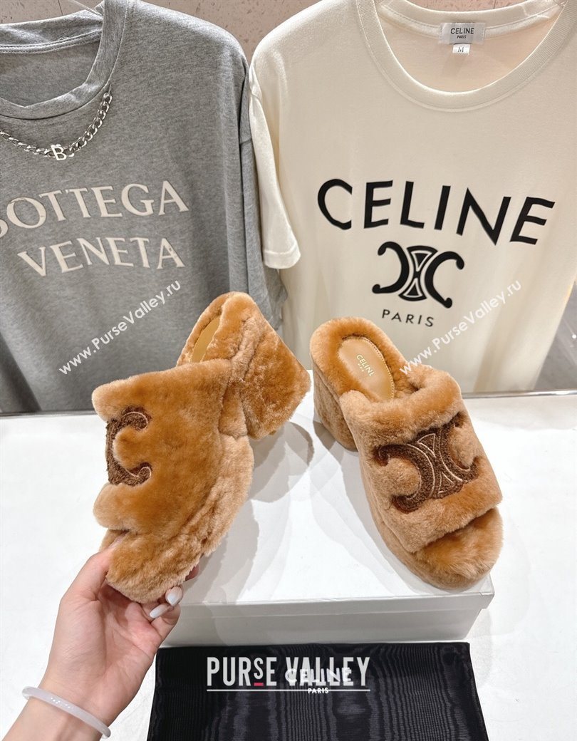 Celine Wool Platform Slides Sandal 8cm Brown 2025 CE120901 (MD-251209084)
