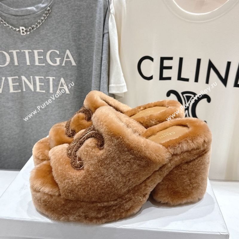 Celine Wool Platform Slides Sandal 8cm Brown 2025 CE120901 (MD-251209084)