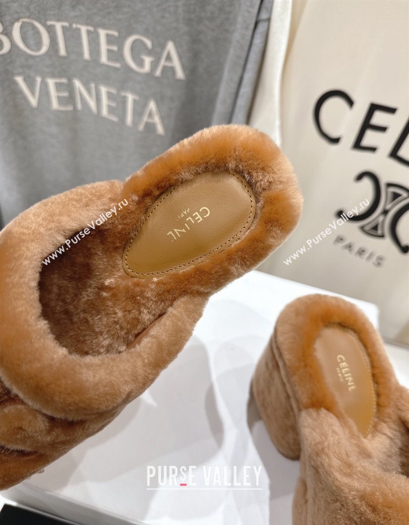 Celine Wool Platform Slides Sandal 8cm Brown 2025 CE120901 (MD-251209084)