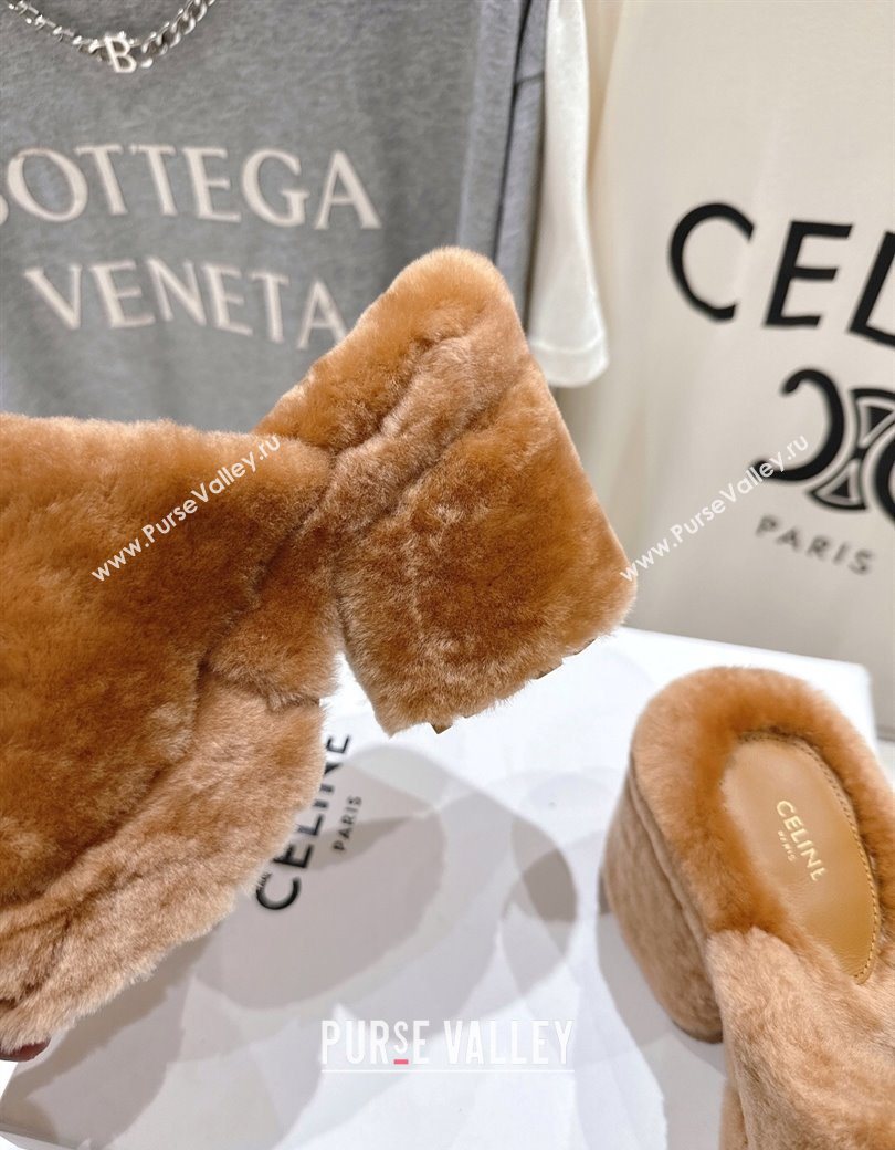 Celine Wool Platform Slides Sandal 8cm Brown 2025 CE120901 (MD-251209084)