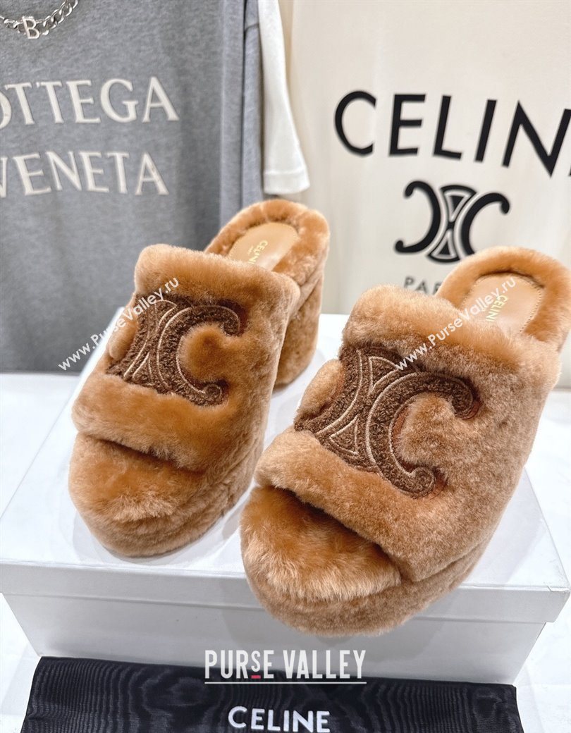 Celine Wool Platform Slides Sandal 8cm Brown 2025 CE120901 (MD-251209084)