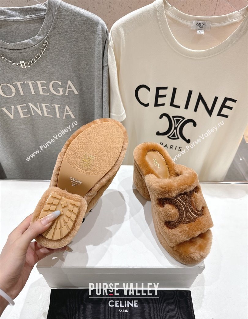 Celine Wool Platform Slides Sandal 8cm Brown 2025 CE120901 (MD-251209084)