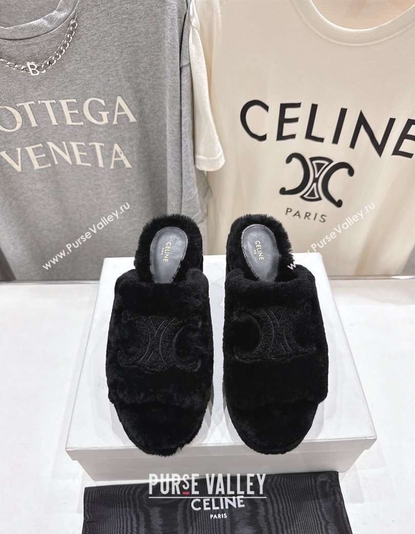 Celine Wool Platform Slides Sandal 8cm Black 2025 CE120901 (MD-251209085)