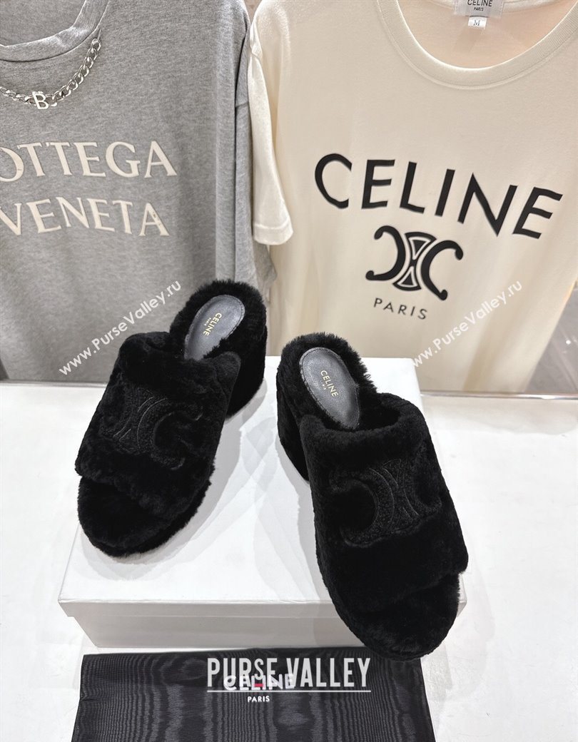 Celine Wool Platform Slides Sandal 8cm Black 2025 CE120901 (MD-251209085)