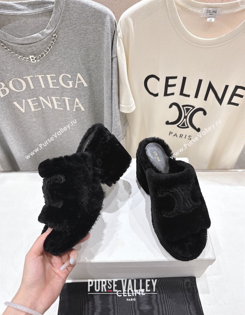 Celine Wool Platform Slides Sandal 8cm Black 2025 CE120901 (MD-251209085)