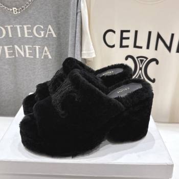 Celine Wool Platform Slides Sandal 8cm Black 2025 CE120901 (MD-251209085)
