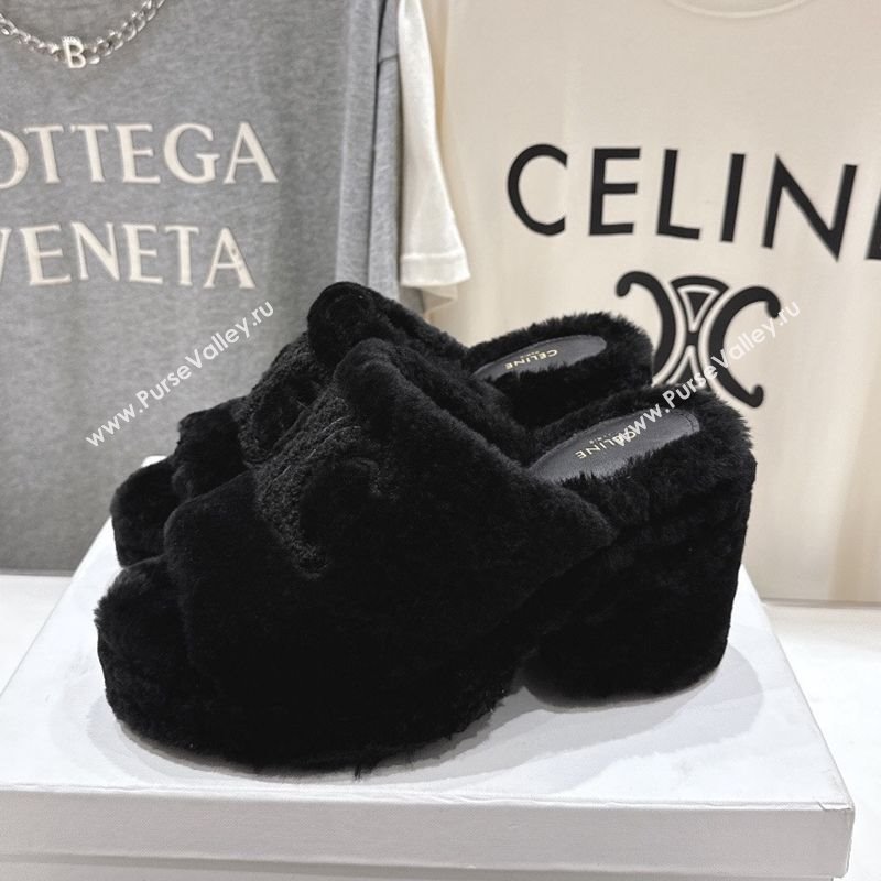 Celine Wool Platform Slides Sandal 8cm Black 2025 CE120901 (MD-251209085)