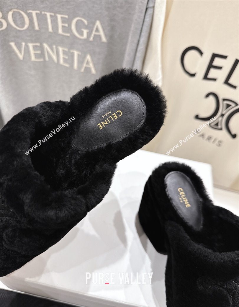 Celine Wool Platform Slides Sandal 8cm Black 2025 CE120901 (MD-251209085)