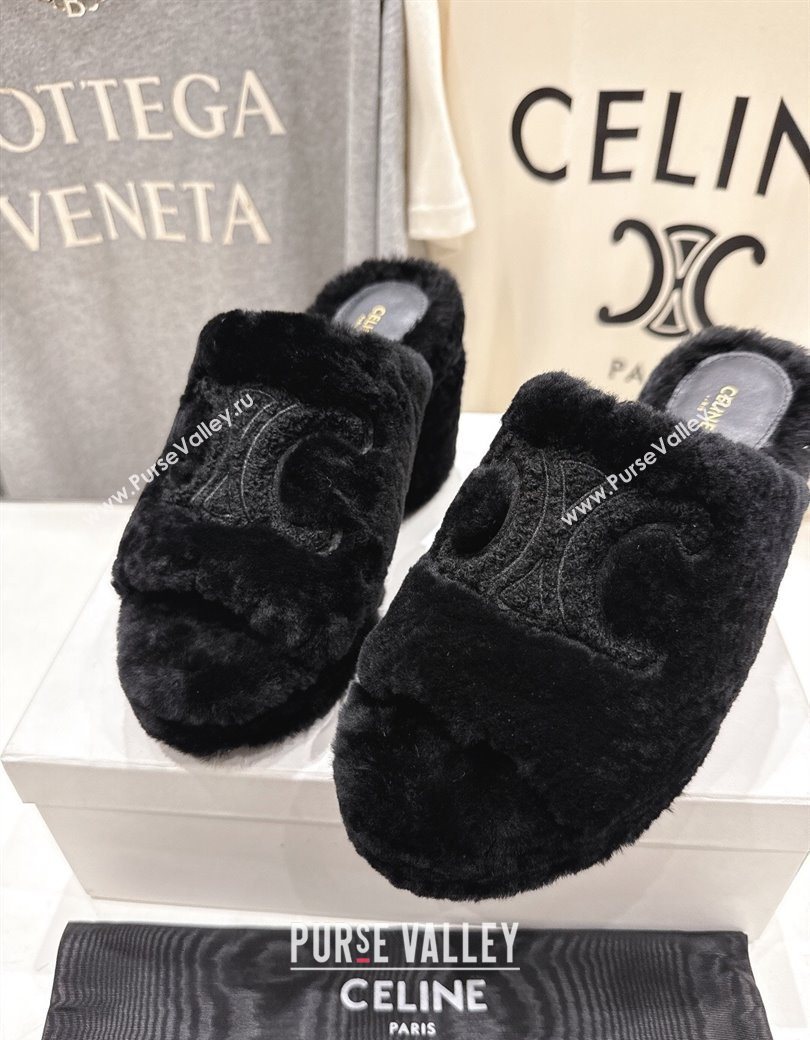 Celine Wool Platform Slides Sandal 8cm Black 2025 CE120901 (MD-251209085)