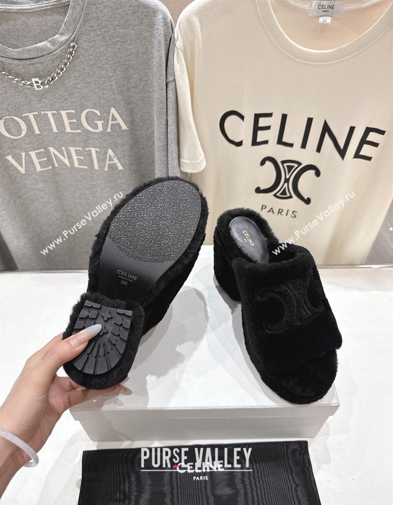 Celine Wool Platform Slides Sandal 8cm Black 2025 CE120901 (MD-251209085)