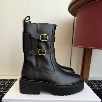 Celine Bulky Black Calfskin Leather Ankle Boots 4.5cm with Double Buckle 2025 CE1209022 (SS-251209062)