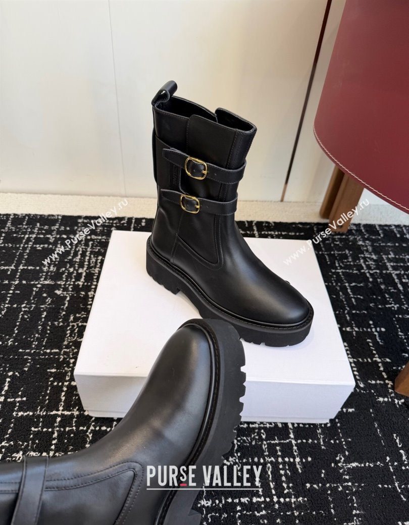 Celine Bulky Black Calfskin Leather Ankle Boots 4.5cm with Double Buckle 2025 CE1209022 (SS-251209062)