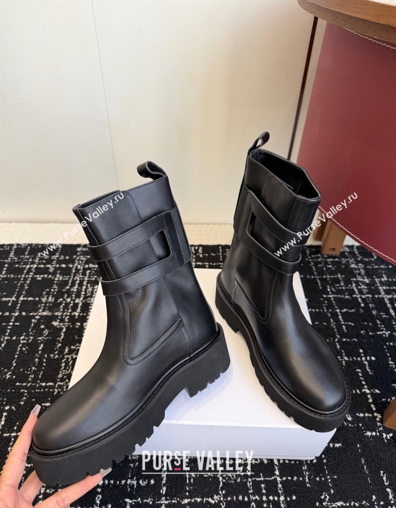 Celine Bulky Black Calfskin Leather Ankle Boots 4.5cm with Double Buckle 2025 CE1209022 (SS-251209062)