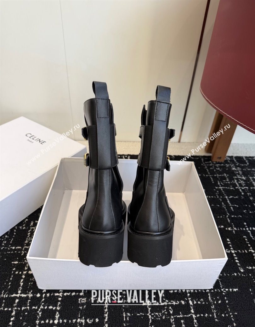Celine Bulky Black Calfskin Leather Ankle Boots 4.5cm with Double Buckle 2025 CE1209022 (SS-251209062)