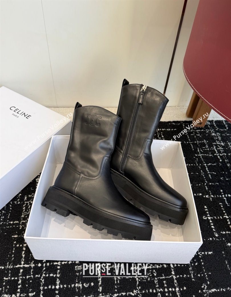Celine Black Calfskin Leather Ankle Boots 4.5cm 2025 CE1209021 (SS-251209061)