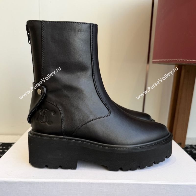 Celine Black Calfskin Leather Ankle Boots 4.5cm with Strap 2025 CE1209025 (SS-251209065)