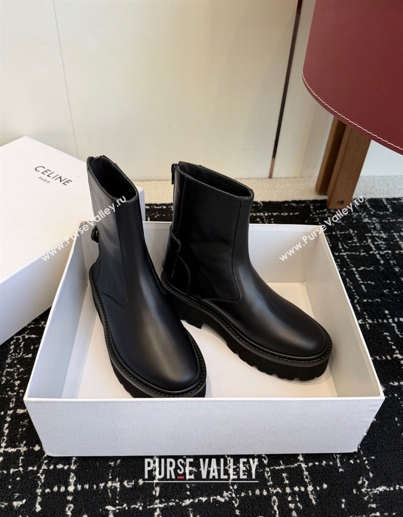 Celine Black Calfskin Leather Ankle Boots 4.5cm with Strap 2025 CE1209025 (SS-251209065)