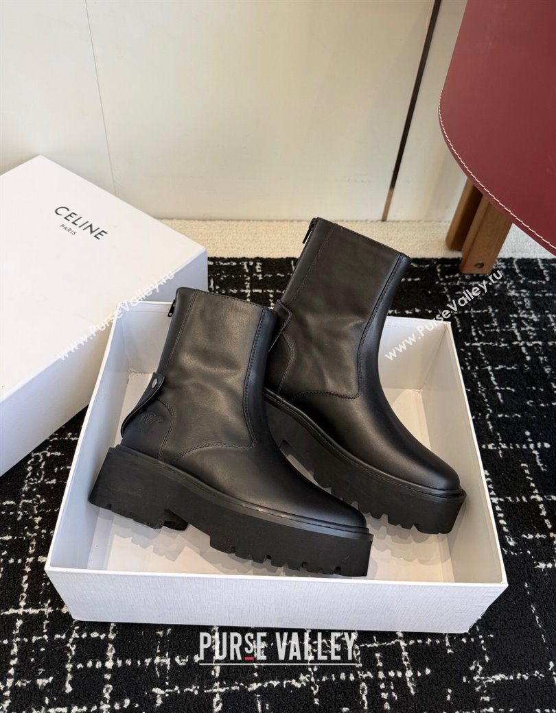 Celine Black Calfskin Leather Ankle Boots 4.5cm with Strap 2025 CE1209025 (SS-251209065)