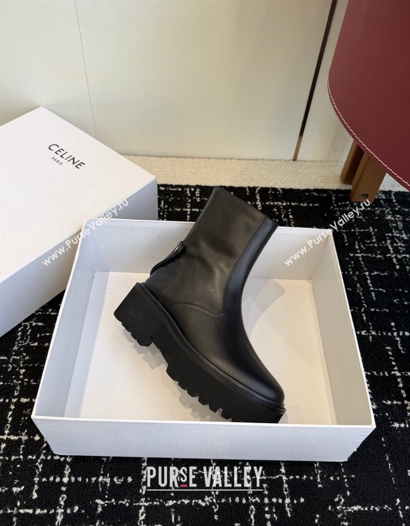 Celine Black Calfskin Leather Ankle Boots 4.5cm with Strap 2025 CE1209025 (SS-251209065)