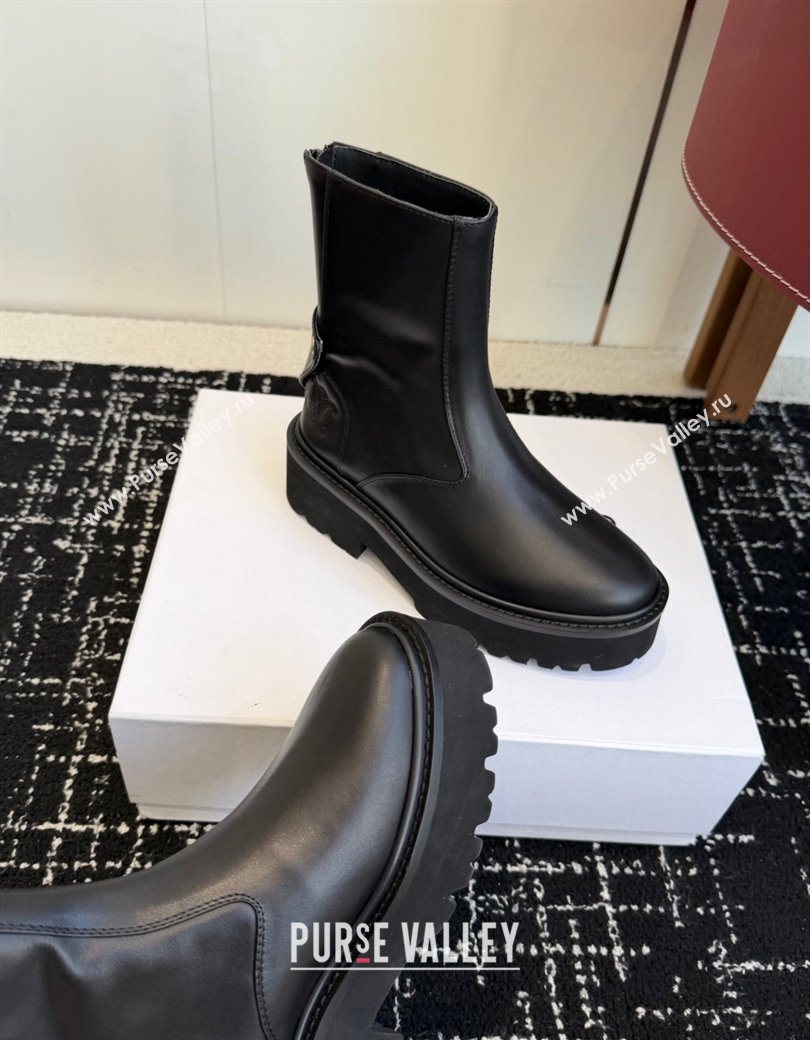 Celine Black Calfskin Leather Ankle Boots 4.5cm with Strap 2025 CE1209025 (SS-251209065)