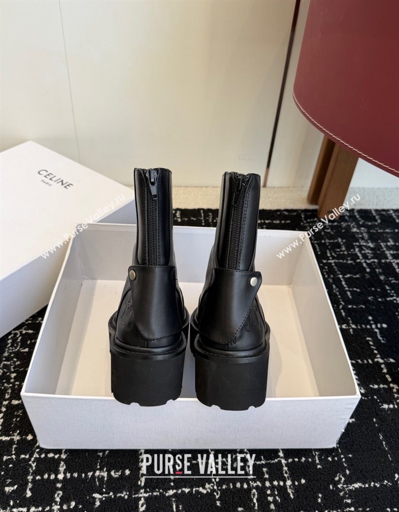 Celine Black Calfskin Leather Ankle Boots 4.5cm with Strap 2025 CE1209025 (SS-251209065)
