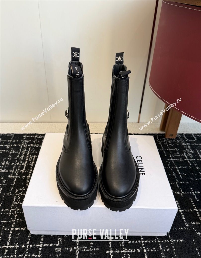 Celine Black Calfskin Leather Ankle Boots 4.5cm with Buckle 2025 CE1209023 (SS-251209063)