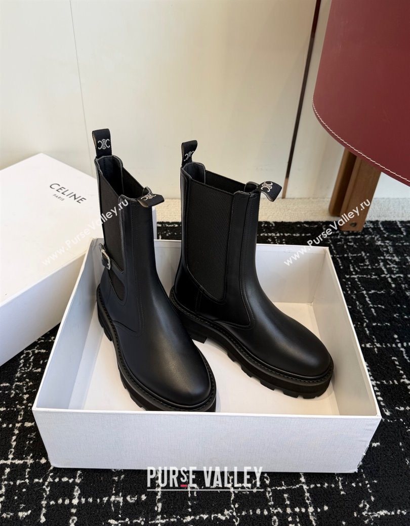 Celine Black Calfskin Leather Ankle Boots 4.5cm with Buckle 2025 CE1209023 (SS-251209063)