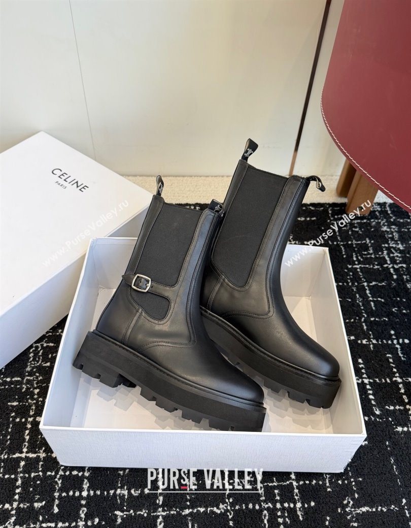 Celine Black Calfskin Leather Ankle Boots 4.5cm with Buckle 2025 CE1209023 (SS-251209063)
