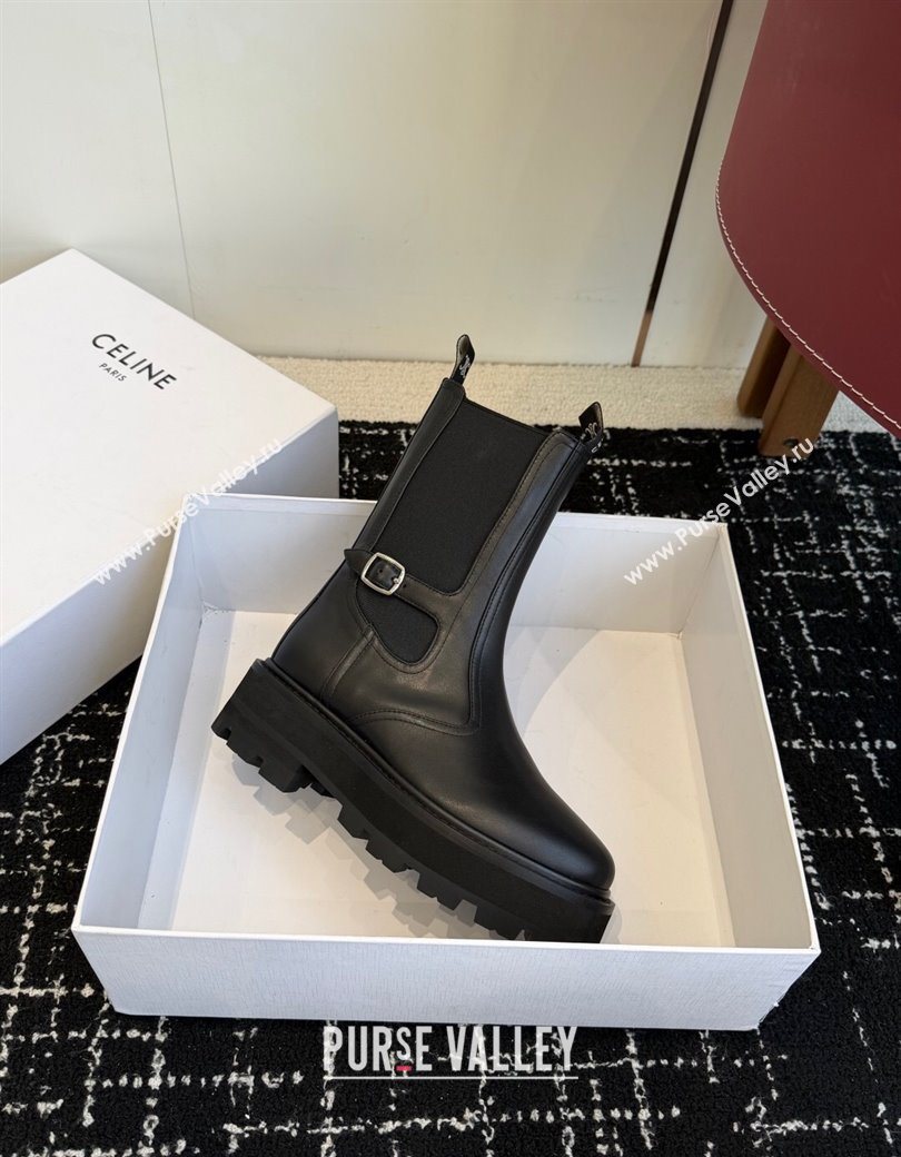 Celine Black Calfskin Leather Ankle Boots 4.5cm with Buckle 2025 CE1209023 (SS-251209063)