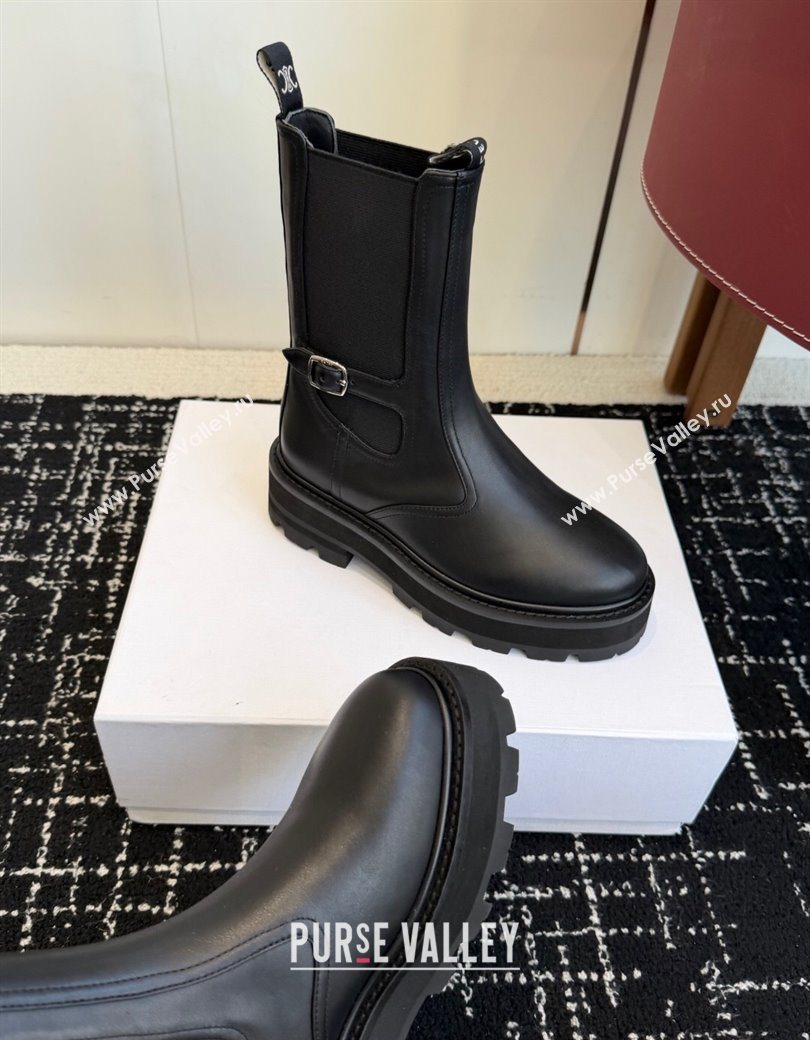 Celine Black Calfskin Leather Ankle Boots 4.5cm with Buckle 2025 CE1209023 (SS-251209063)