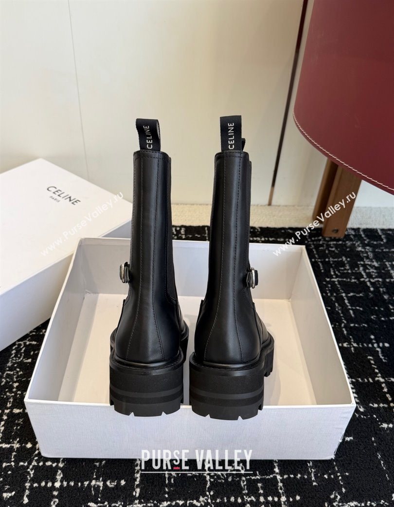 Celine Black Calfskin Leather Ankle Boots 4.5cm with Buckle 2025 CE1209023 (SS-251209063)